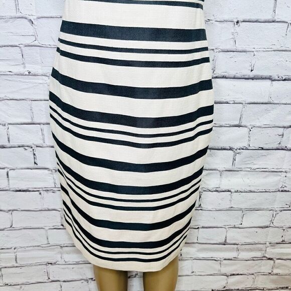 J. Crew Womens Black And Cream Striped Boat Neck Cap Sleeve Midi Sheath Dress - Picture 5 of 9